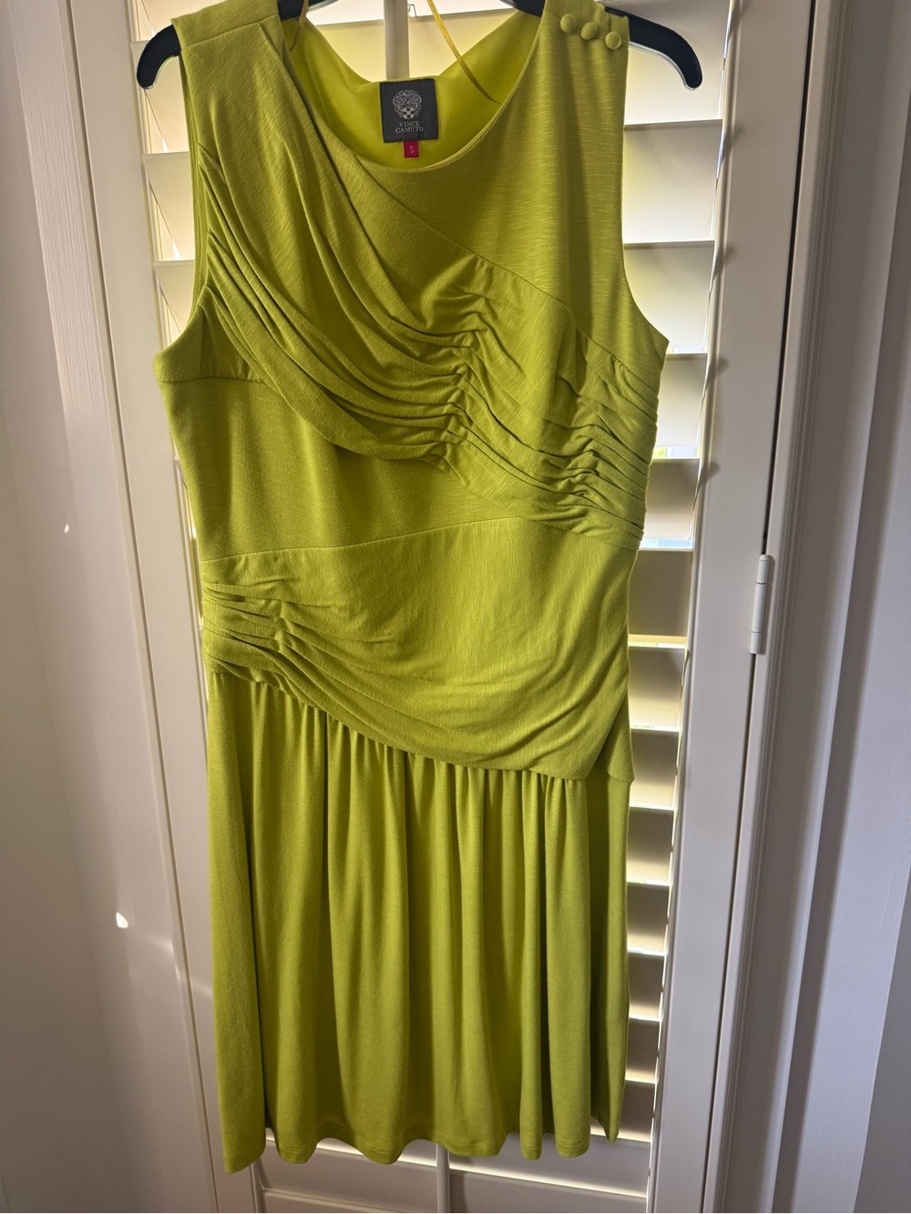 Vince Camuto Lime-Green Sleeveless Draped Knit Dress